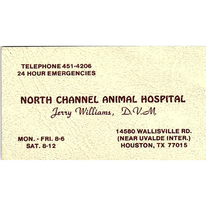 North Channel Animal Hospital Jerry Williams DVM Houston Business Card SE5-B2