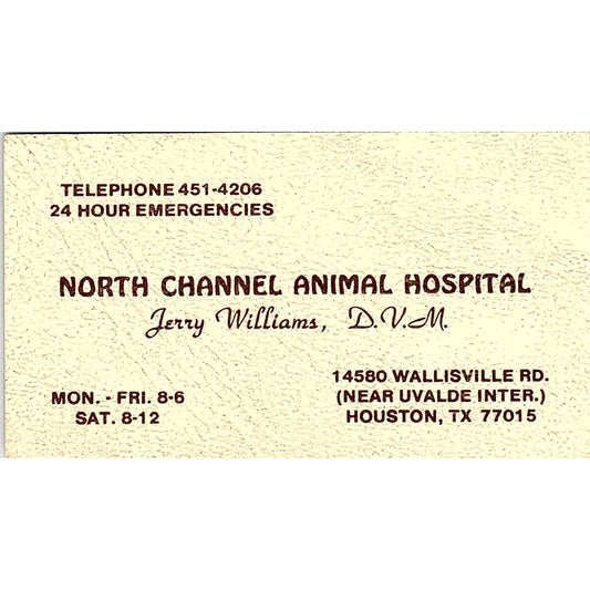 North Channel Animal Hospital Jerry Williams DVM Houston Business Card SE5-B2