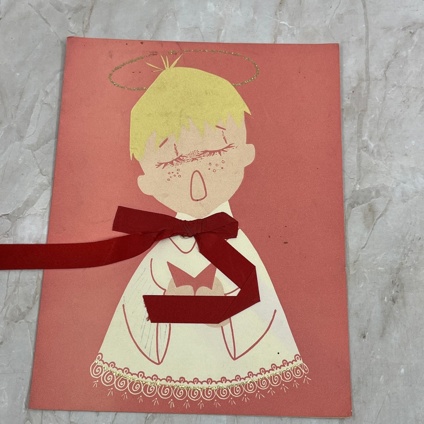 Vintage Large Handmade Greeting Card Choirboy Angel 7x9 TG9-E2