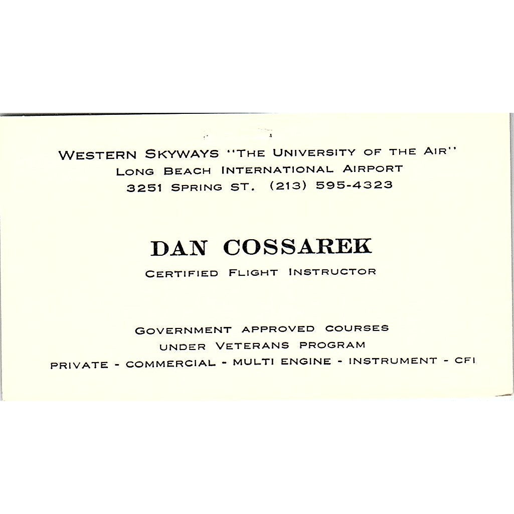 Dan Cossarek Flight Instructor Long Beach CA Vintage Business Card SE3-B16