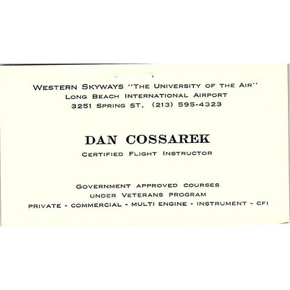 Dan Cossarek Flight Instructor Long Beach CA Vintage Business Card SE3-B16