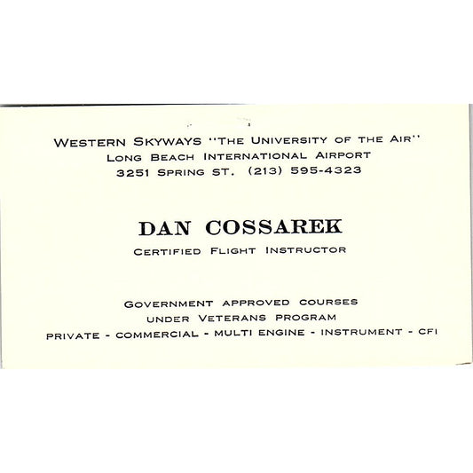 Dan Cossarek Flight Instructor Long Beach CA Vintage Business Card SE3-B16