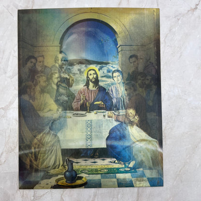 Vintage MCM Lenticular Lithograph Jesus and the Last Supper 8x10" AE4