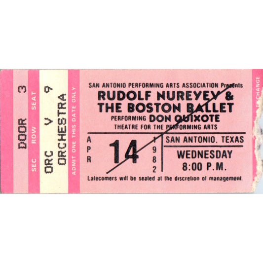 1982 Rudolf Nureyev Don Quixote San Antonio Performing Arts Theatre Stub AB8-RS1