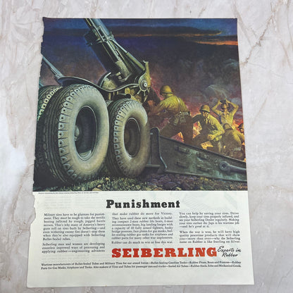 1943 WWII Seiberling Rubber Military Tires 10x13 Magazine Advertisement FL6-7