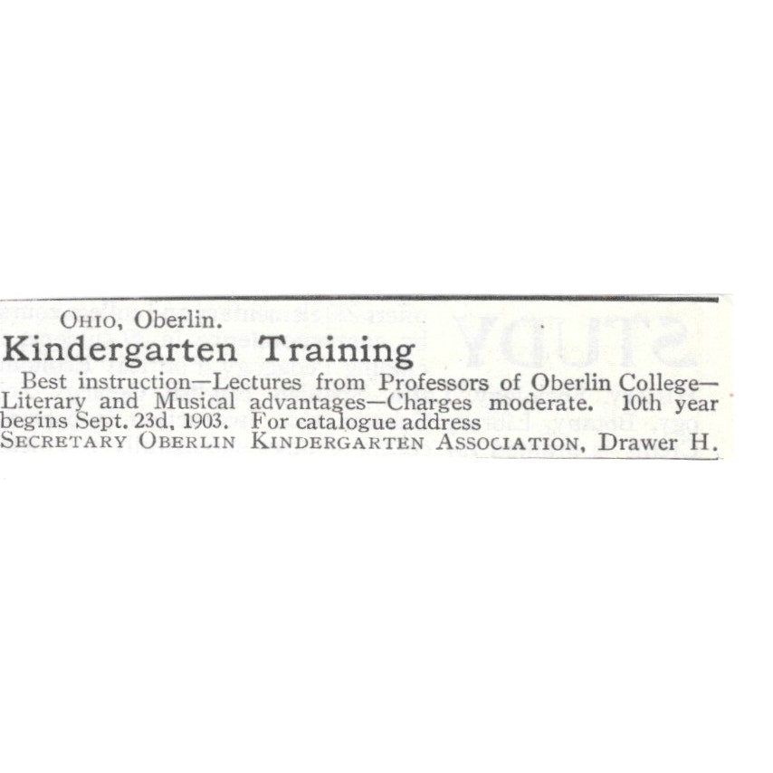 Kindergarten Training Oberlin Ohio 1903 Magazine Ad AF7-SS5