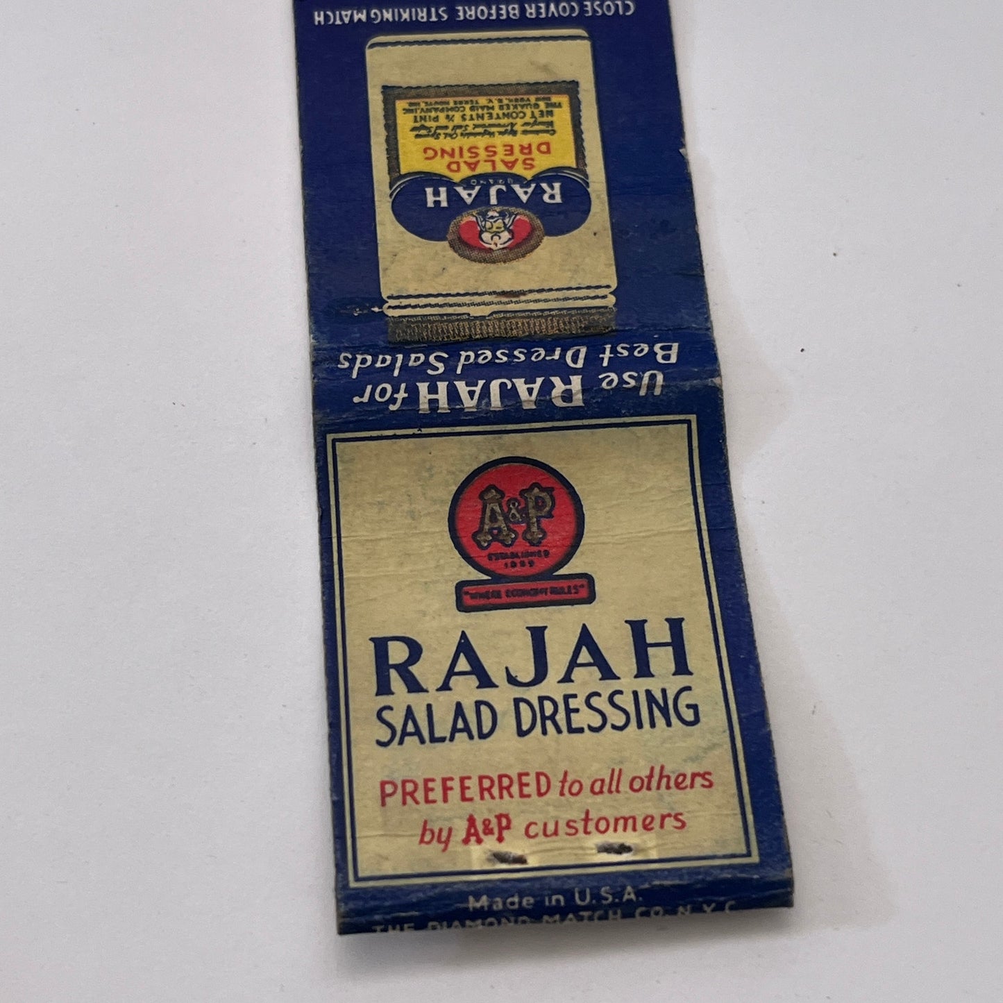 Rajah Salad Dressing A&P Vintage Matchbook Cover MM3-3