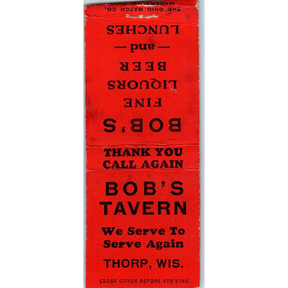 Bob's Tavern Thorp Wisconsin Vintage Matchbook Cover SD4-Y7