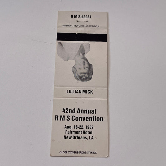 1982 RMS Convention Lillian Mick New Orleans Vintage Matchbook Cover TB6-MB1-15