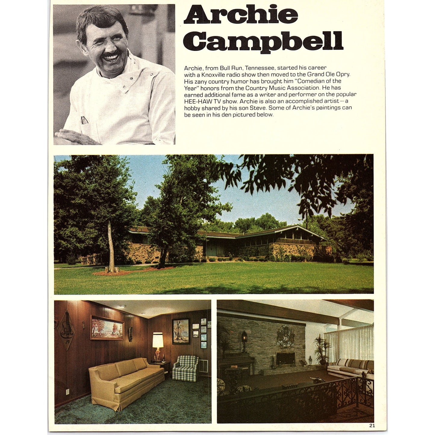 Tammy Wynette - Archie Campbell Double Sided Bio & Home 1977 Photo Print AF3-6