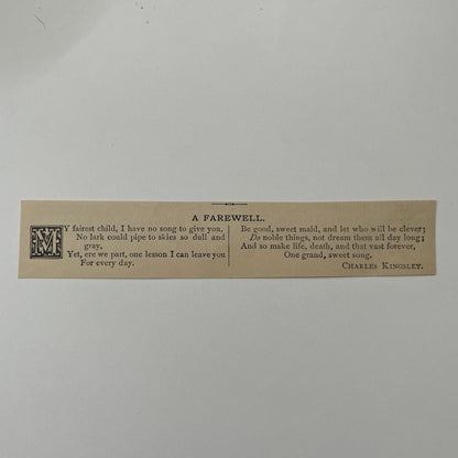 A Farewell - Charles Kingsley 1884 Poem AG3-M1