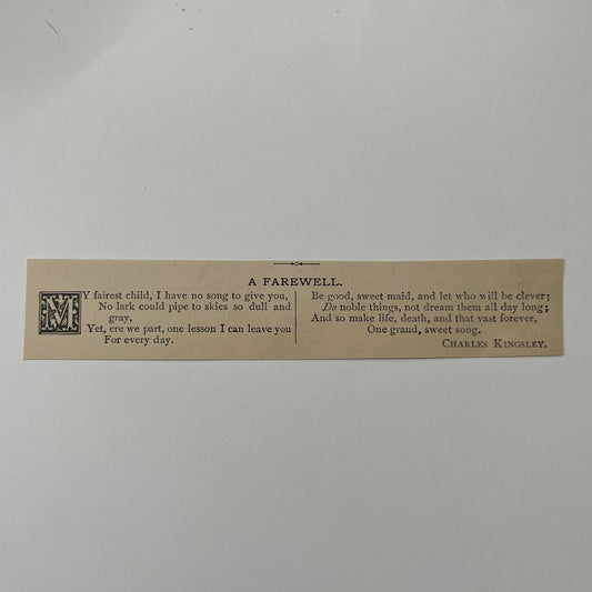 A Farewell - Charles Kingsley 1884 Poem AG3-M1