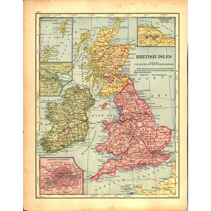 British Isles and Central Europe Map 1901 Original Engraving V1-1