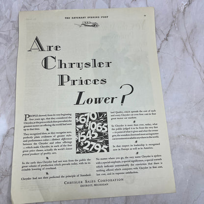 Chrysler Prices Detroit MI 1928 Original Magazine Advertisement FL6-8