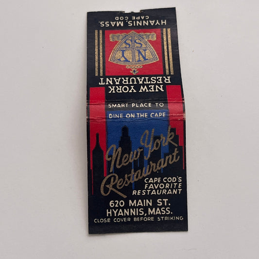 New York Restaurant Hyannis MA Cape Cod Vintage Matchbook Cover TB8-MB-4