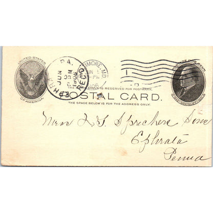 1906 Office Of E. Schmidt & Co Baltimore MD Payment Receipt Postal Card AE8