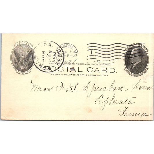 1906 Office Of E. Schmidt & Co Baltimore MD Payment Receipt Postal Card AE8