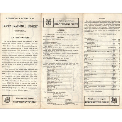 1940s Lassen National Forest CA Automobile Route Map Fold Out TH9-CB