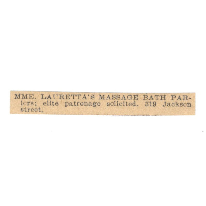 Madame Lauretta's Massage Bath Parlor St. Paul 1898 Newspaper Ad AF2-S2