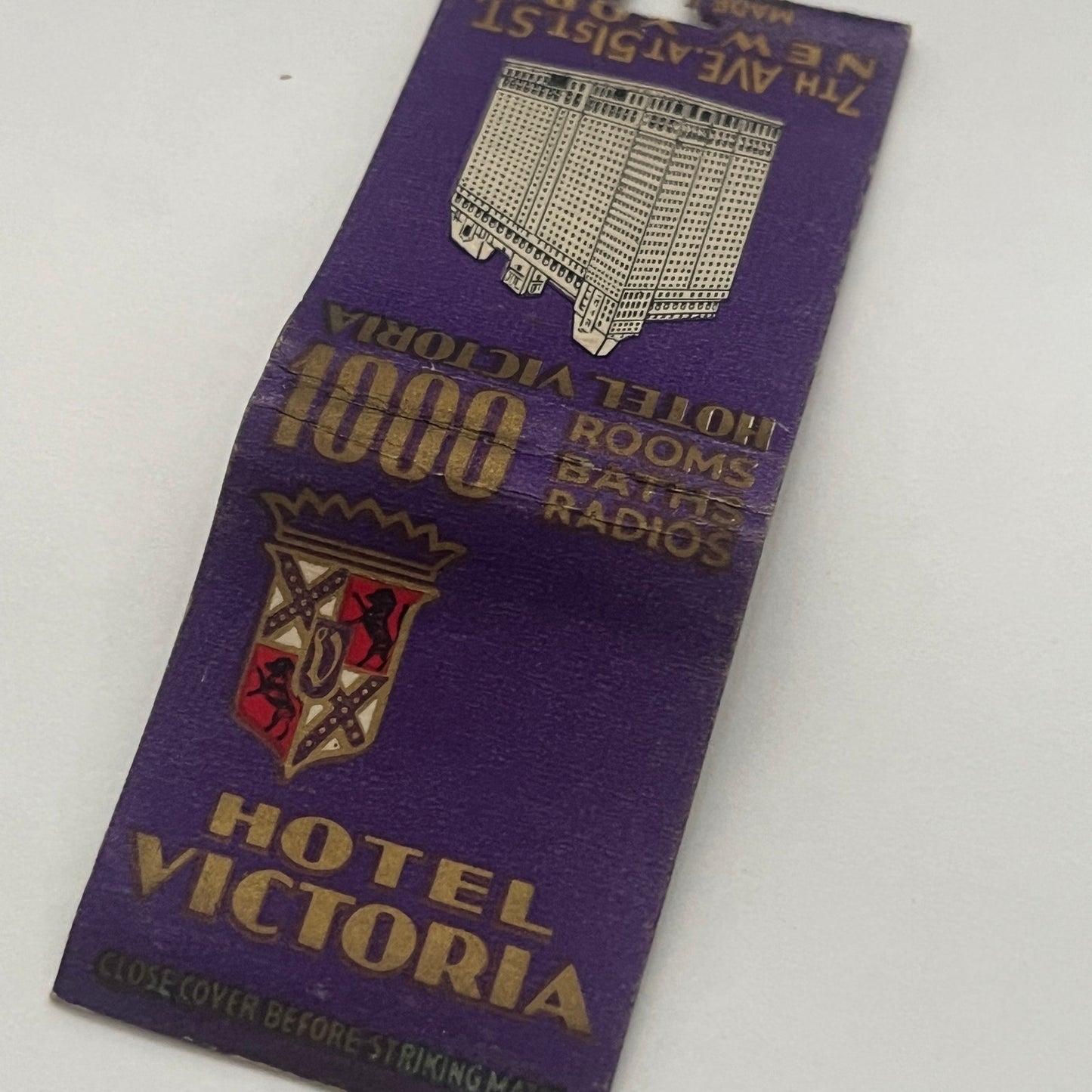 Hotel Victoria 7th Ave at 51st St NY Vintage Matchbook Cover TB8-MB2-1