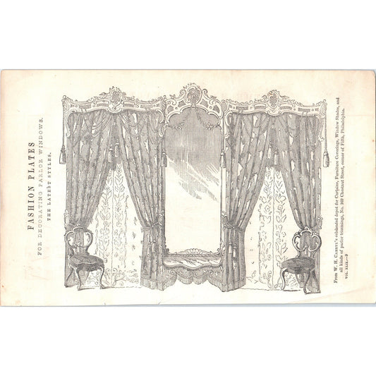 Pre-Civil War Fashion for Decorating Parlor Windows 1857 Engraving D19-5