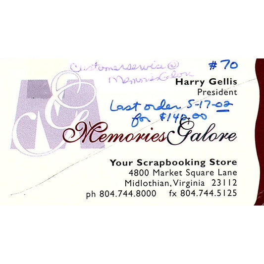 Memories Galore Scrapbooking Harry Gellis Midlothian VA Business Card SC9-B10