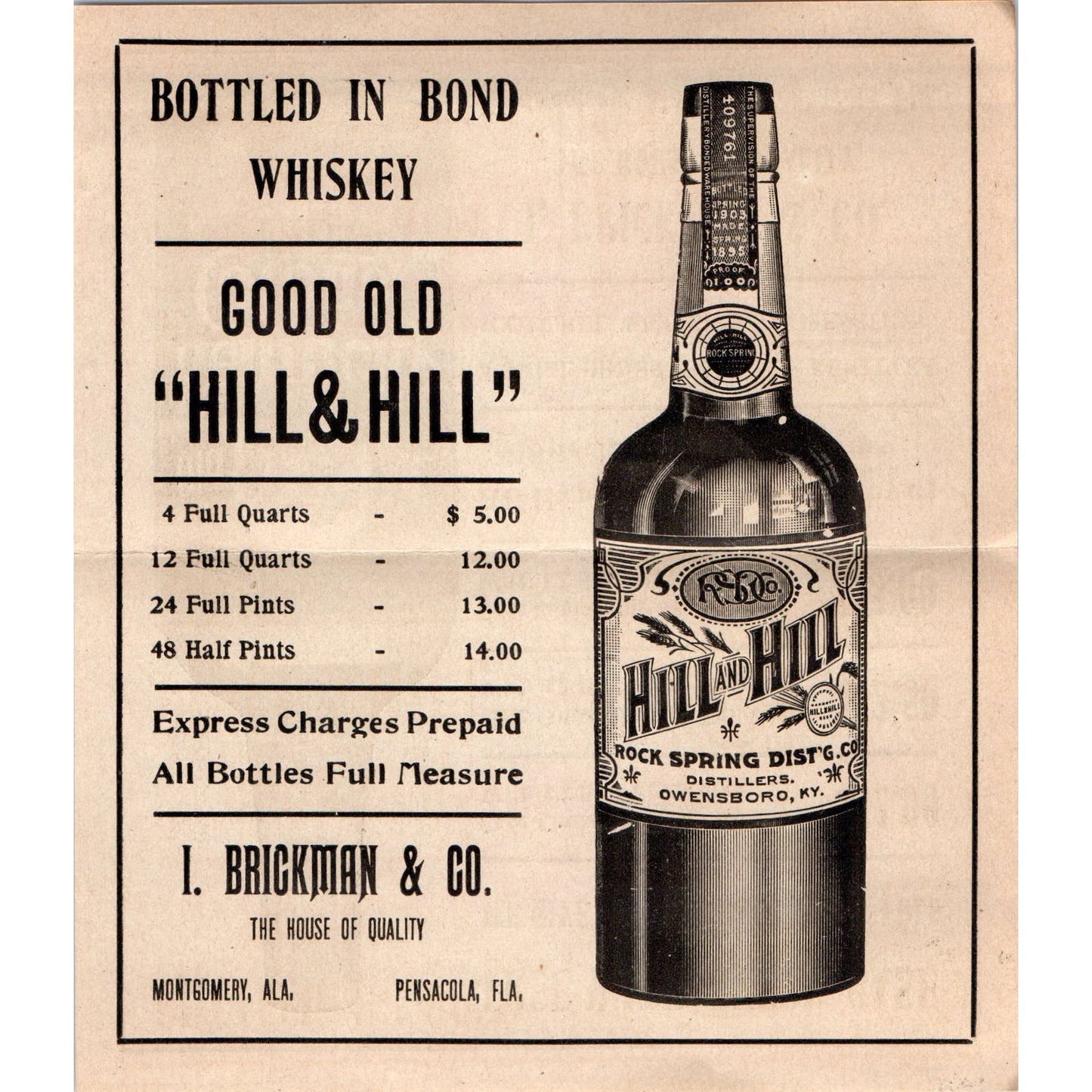 c1910 I. Brickman & Co. Advertisement Old Kentucky Colonel Hill and Hill AB9