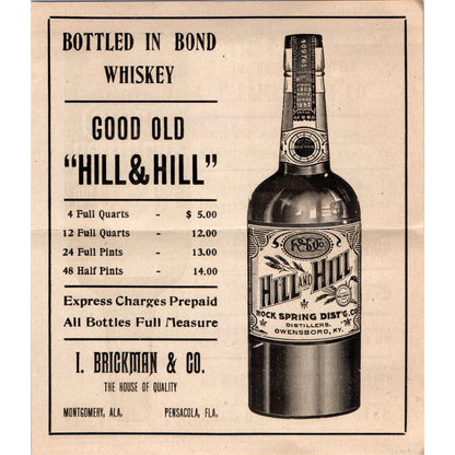 c1910 I. Brickman & Co. Advertisement Old Kentucky Colonel Hill and Hill AB9