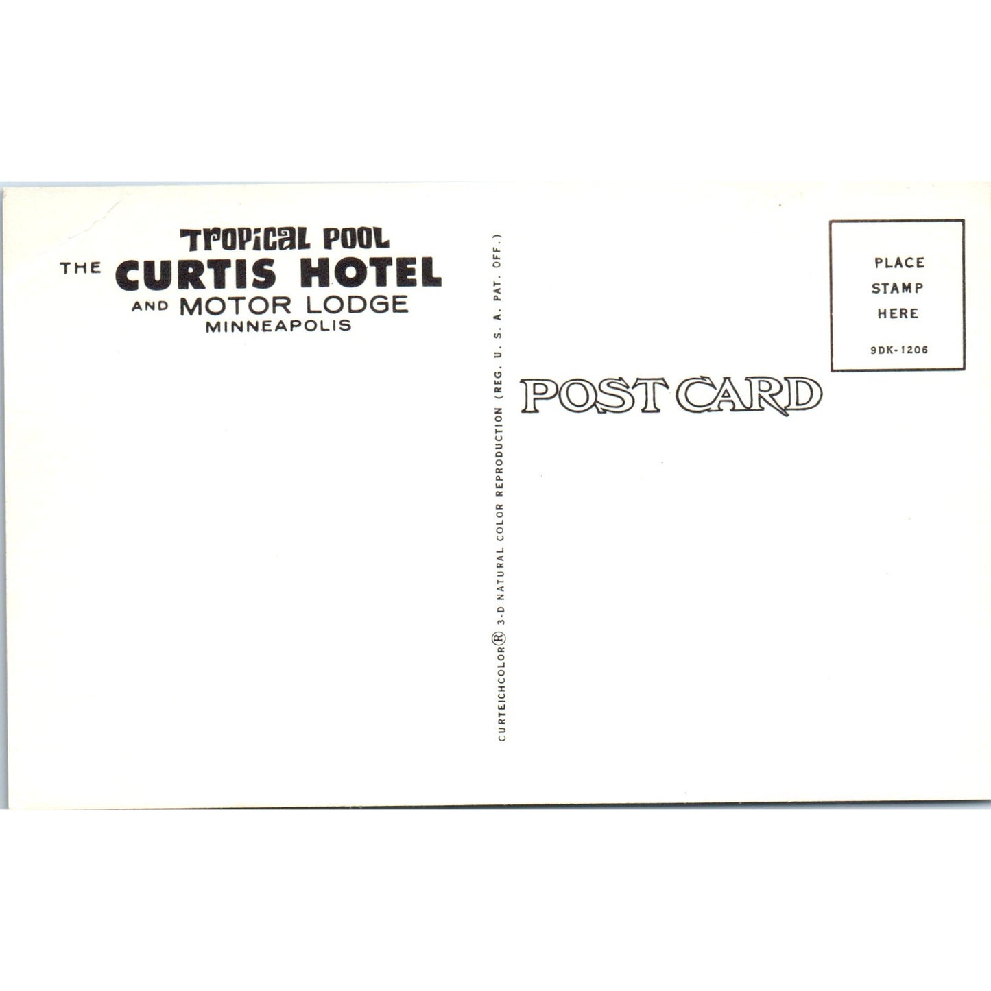 The Curtis Hotel Tropical Pool and Motor Lodge Minneapolis Vintage Postcard PD10