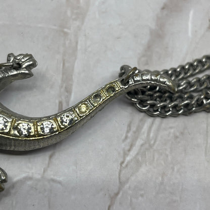 Vintage Rhinestone Gecko Salamander Lizard Brooch Pin with Tassel SB3
