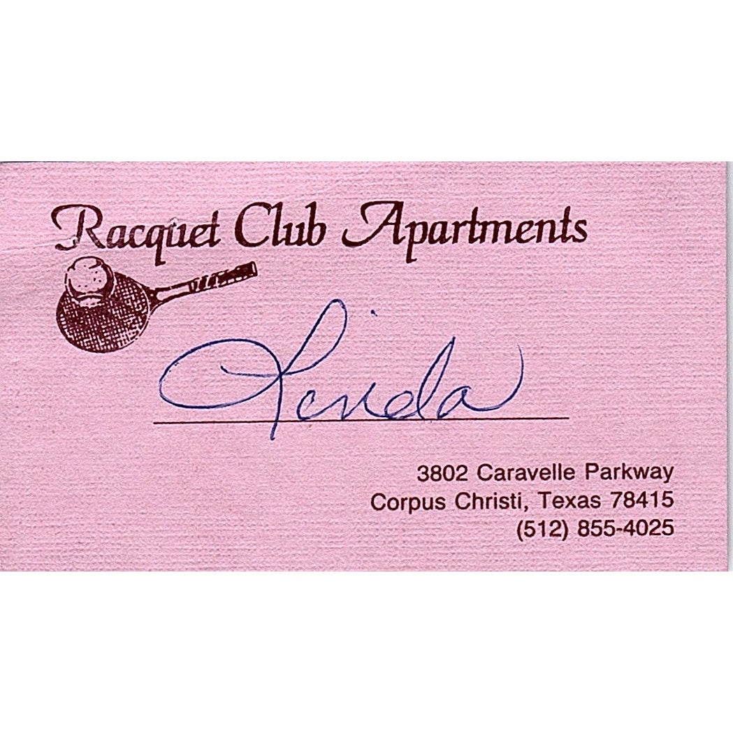 Racquet Club Apartment Caravelle Parkway Corpus Christi Vtg Business Card SC9-B4