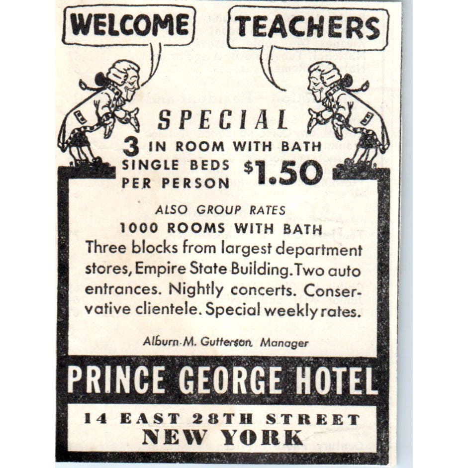 Prince George Hotel NY Teachers Special 1930s Magazine Advertisement AE4-I1