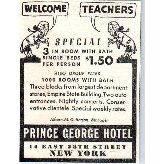 Prince George Hotel NY Teachers Special 1930s Magazine Advertisement AE4-I1