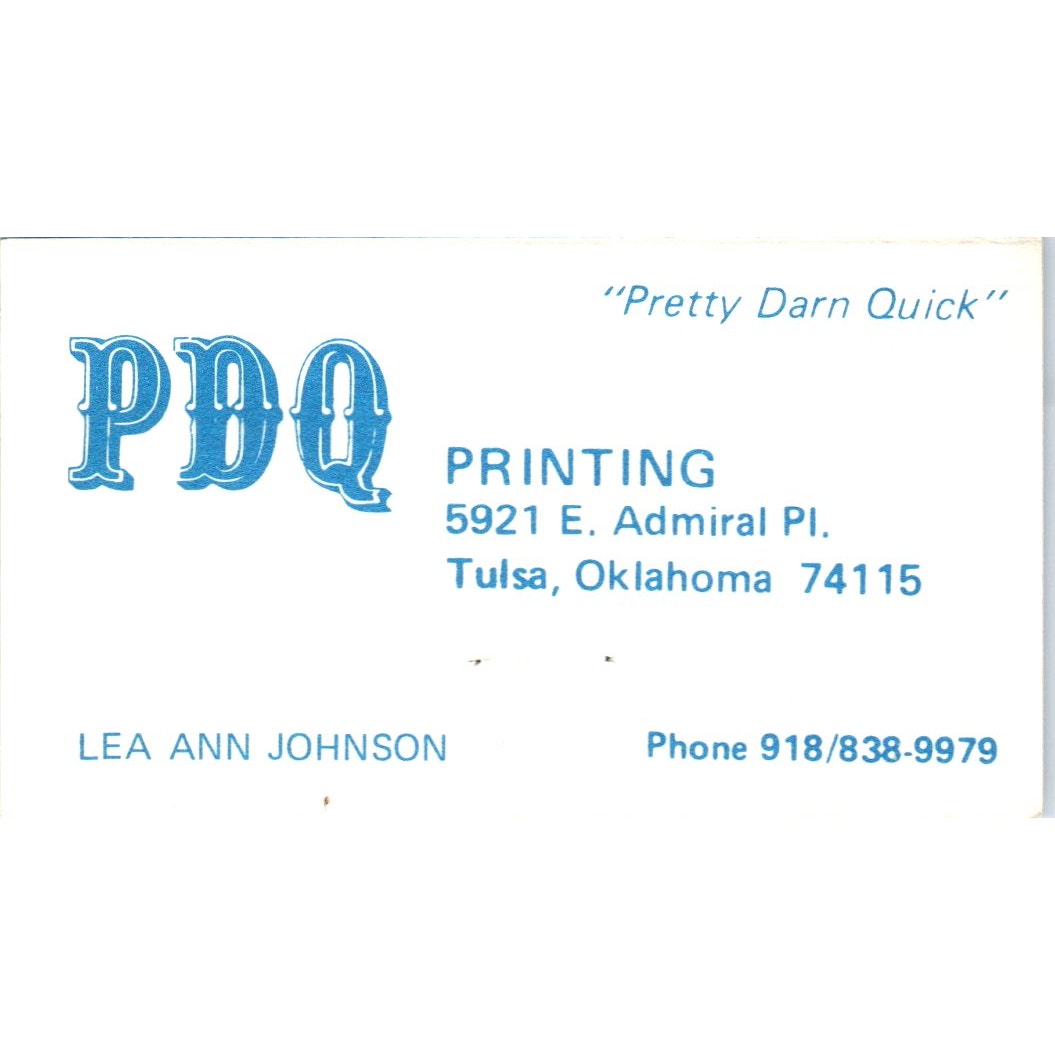 PDQ Printing Lea Ann Johnson Tulsa OK Vintage Business Card SD4-B3