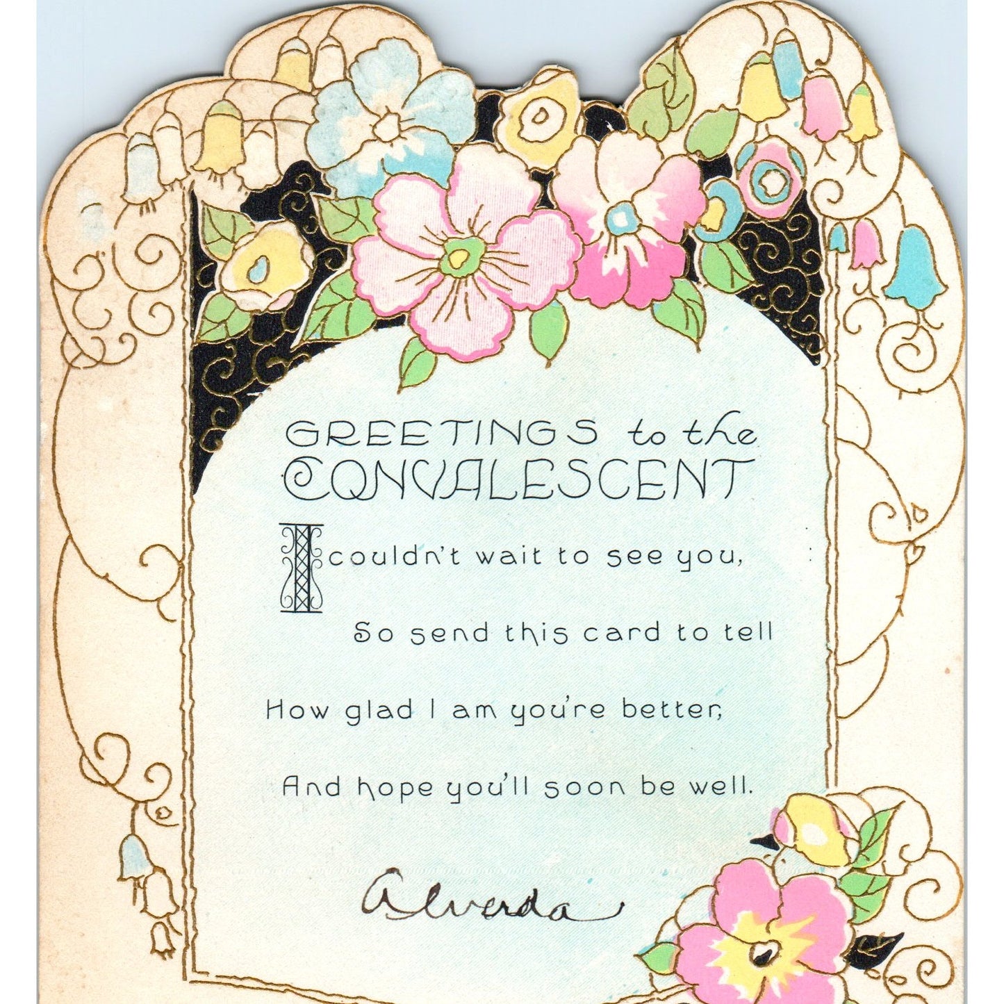 Greetings to the Convalescent - Vintage Greeting Card AB6-TZ