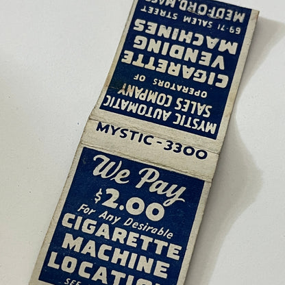Mystic Automatic Sales Cigarette Vending Machines Medford Matchbook TB6-MB1-13