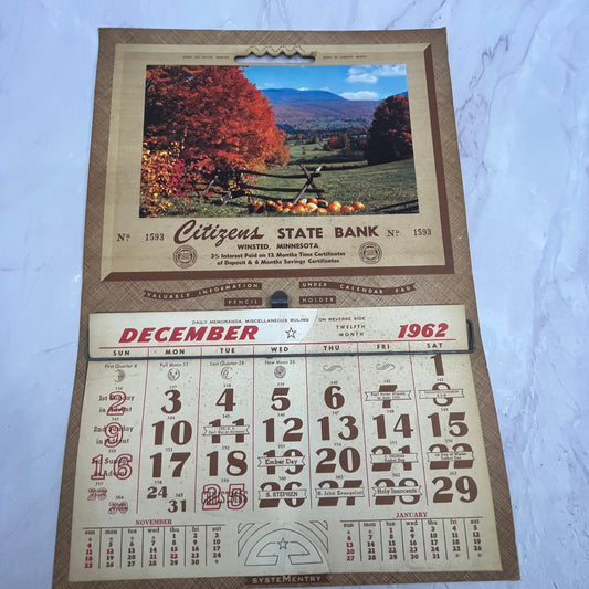 1962 Citizens State Bank Calendar Winsted MN V23