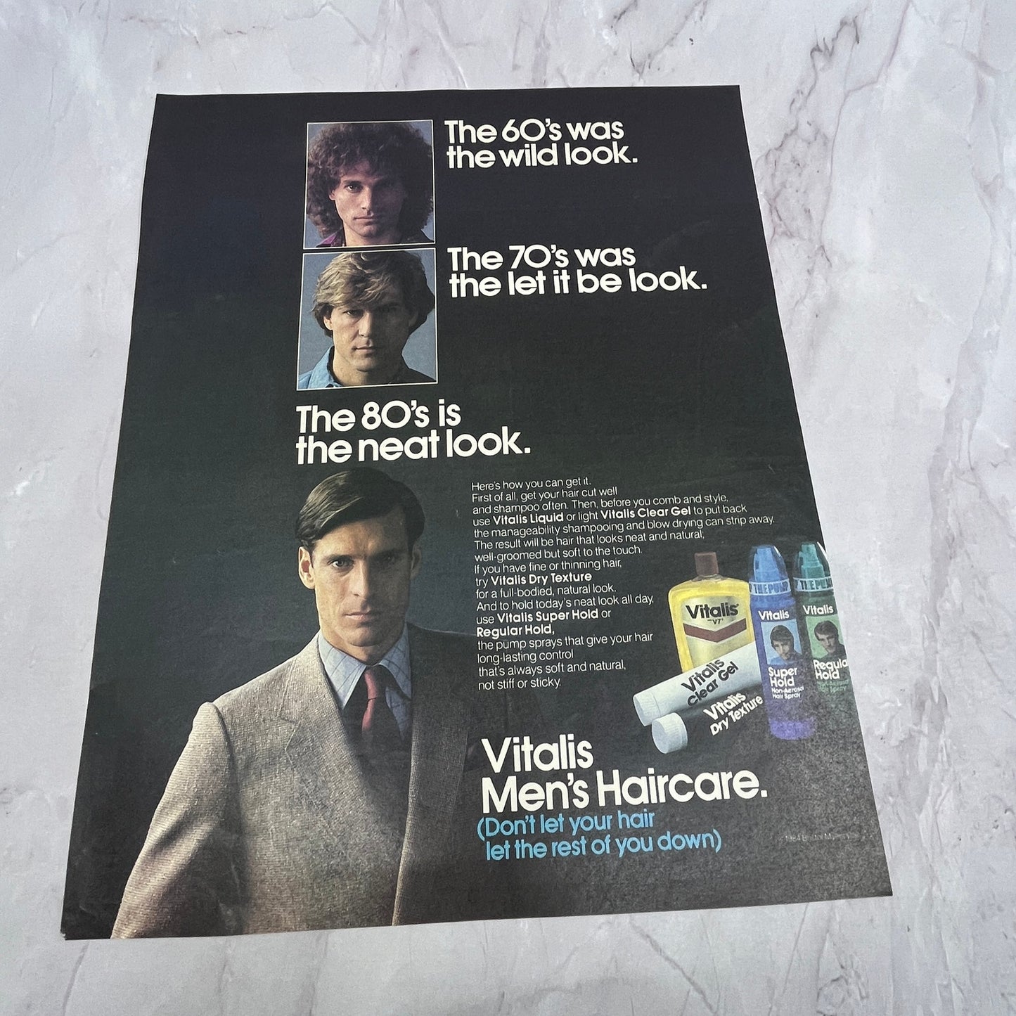 Vitalis Men's Hair Care -The 80's is Neat Look 1984 Ad V14-7