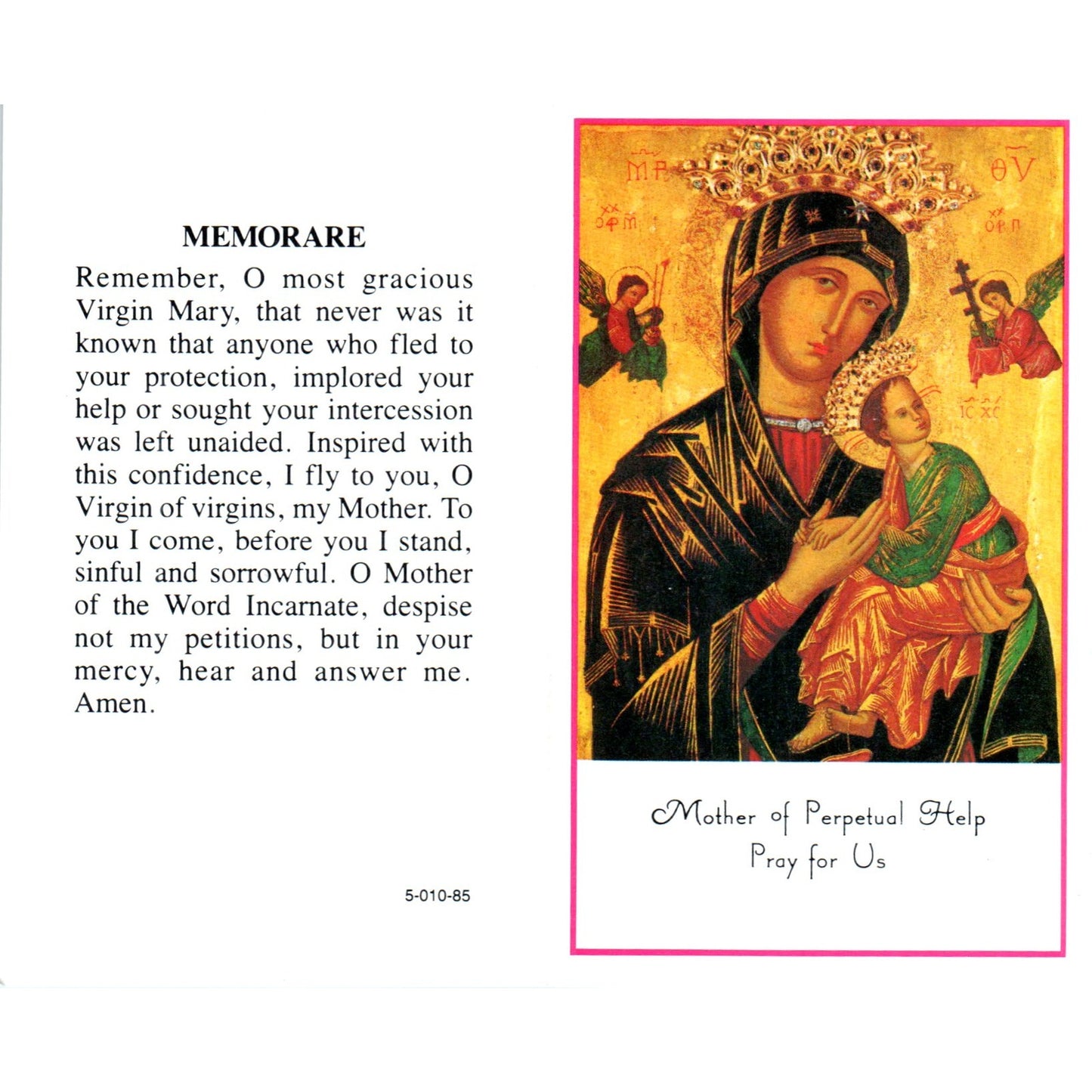 Mother of Perpetual Help Pray for Us Vintage Catholic Prayer Leaflet TH2-PC2