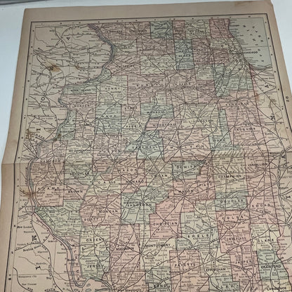 Ohio & Illinois Fold Out 1894 Map Engraving V1-6