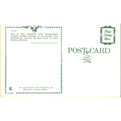 West River Dummerston Vermont Vintage Covered Bridge Postcard PC11