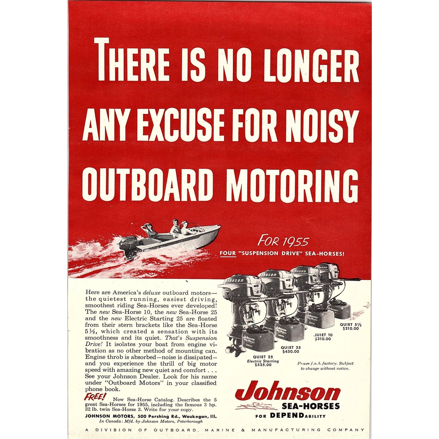 Johnson Sea-Horses Outboard Motors Waukegan IL 1955 Ad AG1-6