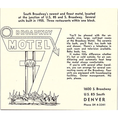 Coral Motel, Broadway Motel Denver CO 1958 Ad AG1-H1
