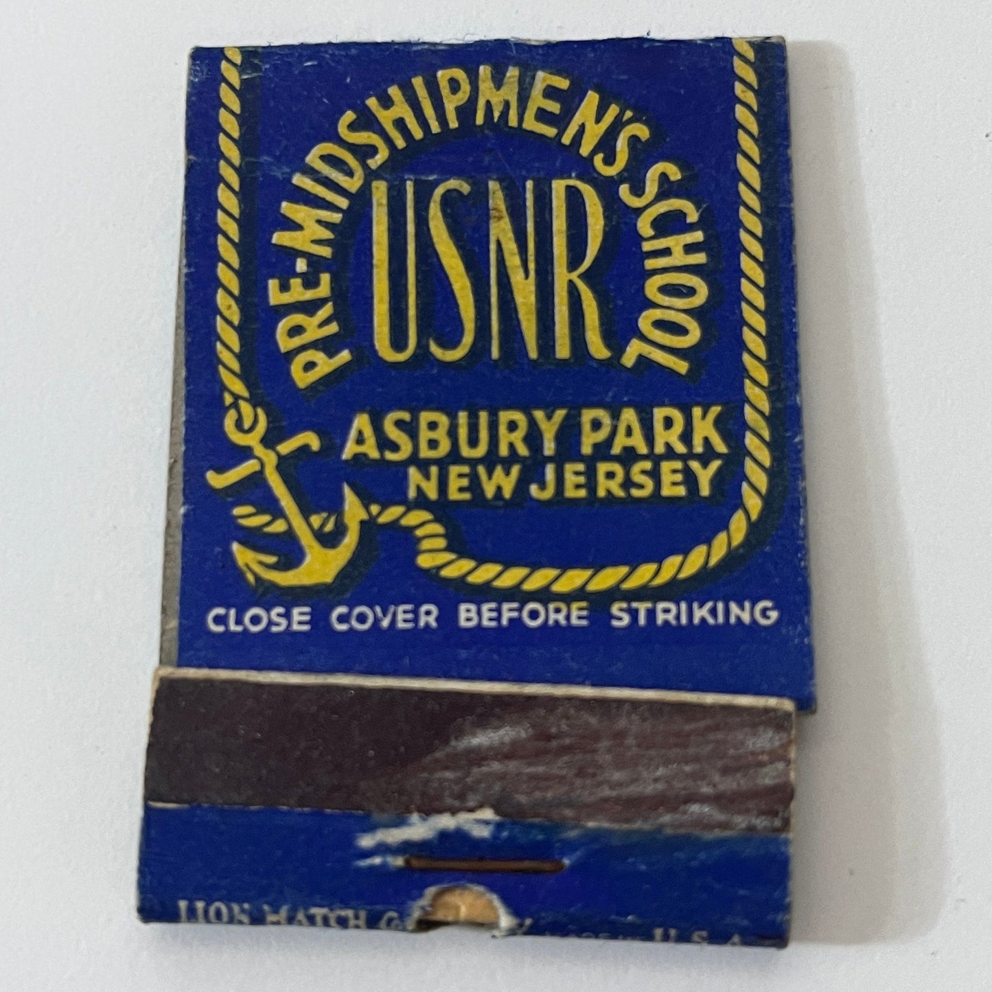 Pre-Midshipmen's School USNR Ashbury Park NJ Vintage Matchbook Cover TB6-MB1-1