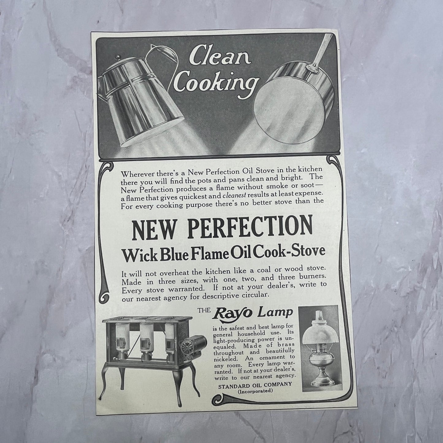 New Perfection Oil Stove Rayo Lamp Standard Oil 1920s Ad V18