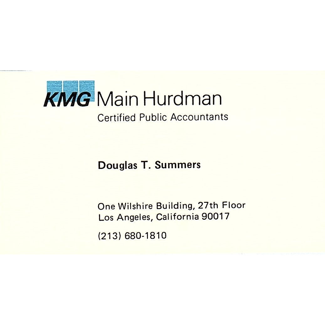 Douglas T Summers KMG Main Hurdman CPA Los Angeles Vintage Business Card SD9-B1