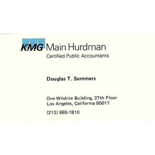 Douglas T Summers KMG Main Hurdman CPA Los Angeles Vintage Business Card SD9-B1