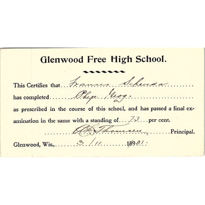 Glenwood Free High School Report Card Frances Schuda Glenwood WI AF9-H1