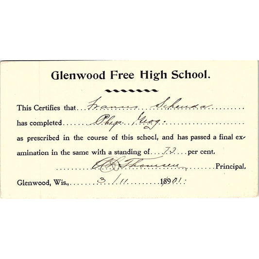 Glenwood Free High School Report Card Frances Schuda Glenwood WI AF9-H1