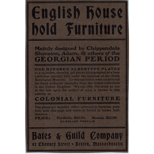 Bates & Guild Co English House Hold Furniture Boston c1905 Victorian Ad D13